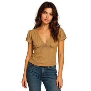 Vintage Y2K Delicate Scalloped Lace Beige Pleated Romantic Blouse